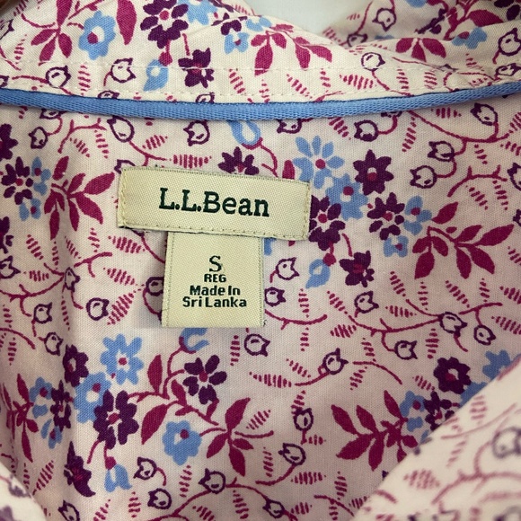 Women's LL bean floral button down long-sleeved shirt~small~white, pink, blue - Picture 2 of 7